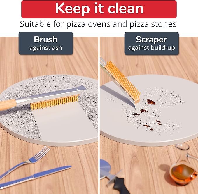 Senwosa Pizza Oven Accessories Set - 3 Piece Pizza Making Kit with Pizza Peel, Pizza Oven & Stone Brush with Scraper, Turning Fork & Bubble Popper - Tools for Indoor Outdoor Brick Wood Gas Ovens