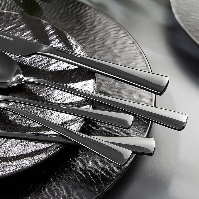 KINGSTONE Silverware Set for 8, 40-Piece Forged 18/10 Stainless Steel Flatware Set, Mirror Finish Cutlery Set Dishwasher Safe for Home, Restaurant, Wedding, Party,Black