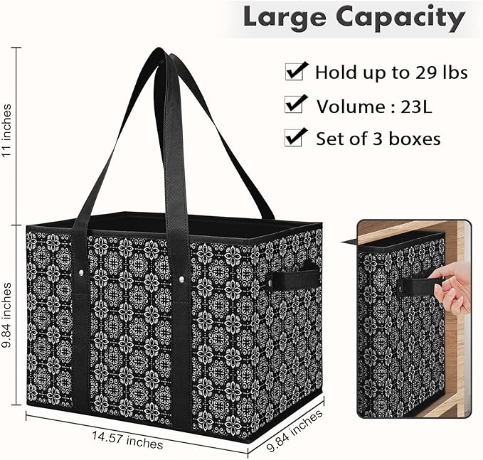 WISELIFE Reusable Grocery Bags [3 Pack],Large Grocery Tote Bag Water Resistant Shopping Bags Foldable Grocery Bag for Clothes,Shoes and Picnic,Black