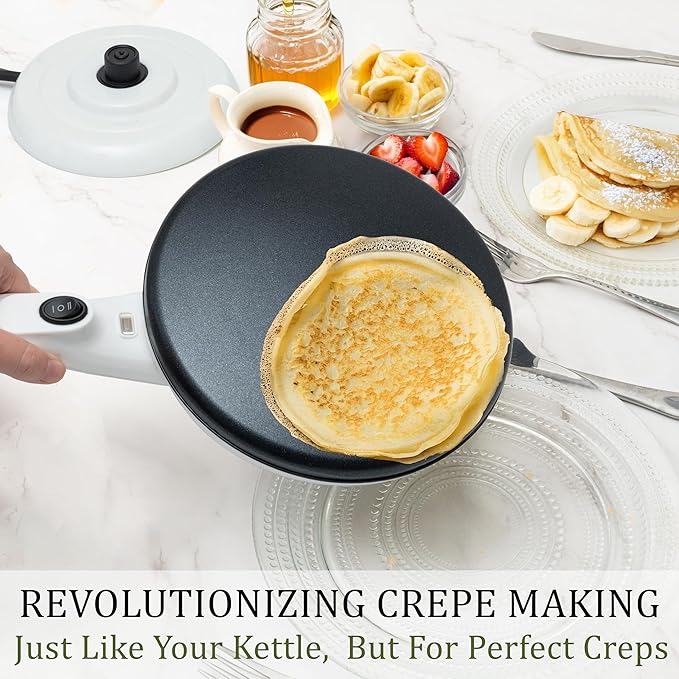 Moss & Stone Cordless Electric Crepe Maker With Auto Power Off, On/Off Switch & Dual Temperature Setting, 8 Inch Portable Crepe Maker & Non-Stick Dipping Plate, Nonstick Ceramic Coating Pan