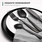 Hiware 48-Piece Matte Black Silverware Set with Steak Knives, Black Flatware Set for 8, Stainless Steel Tableware Cutlery Set, Utensil Sets for Kitchen