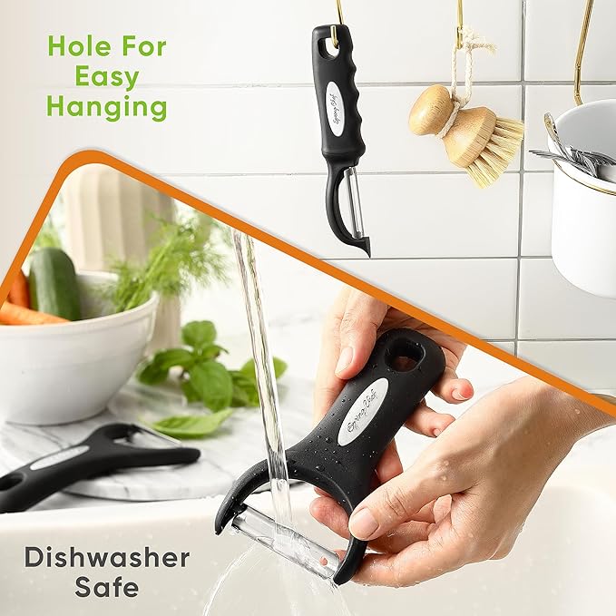 Spring Chef Swivel Vegetable Peeler & Y Potato Peeler for Kitchen with Soft Grip Handles and Ultra Sharp Stainless Steel Blades, Perfect for Veggie, Fruit, Carrot, Apple - Dishwasher Safe - Black