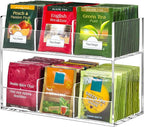 BEYGORM Acrylic Tea Bag Organizer for Tea Packets, No Assembly Required Display Holder for Countertop, Vertical Tea Bag Caddy for Cabinet, Tea bar Accessories, Teabags Storage Containers