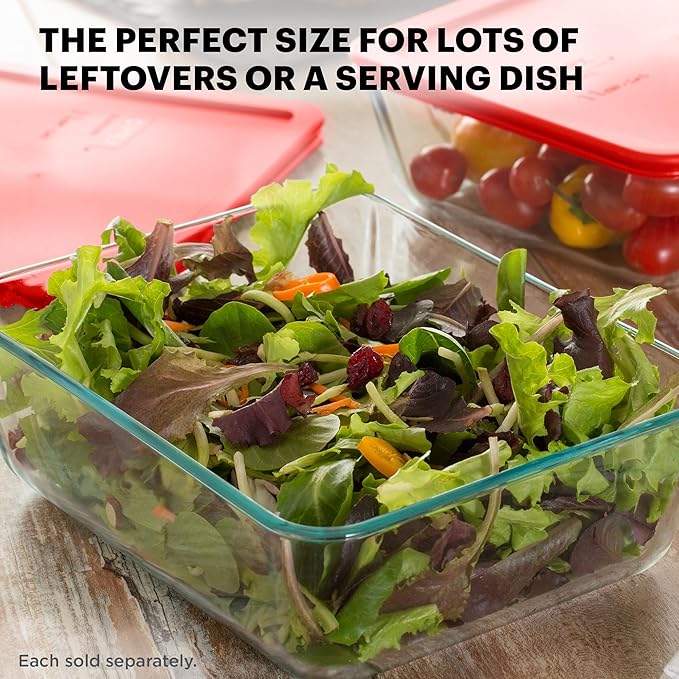 Pyrex Simply Store Glass Food Storage Container, Snug Fit Non-Toxic Plastic BPA-Free Lids, Freezer Dishwasher Microwave Safe, 11 Cup