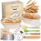Banneton Bread Proofing Basket - Sourdough Starter Kit Banneton Sourdough Proofing Basket Set of 2, Sourdough Bread Baking Supplies for Making Baking Fermentation (10" Oval Set of 2, 6 Accessories)