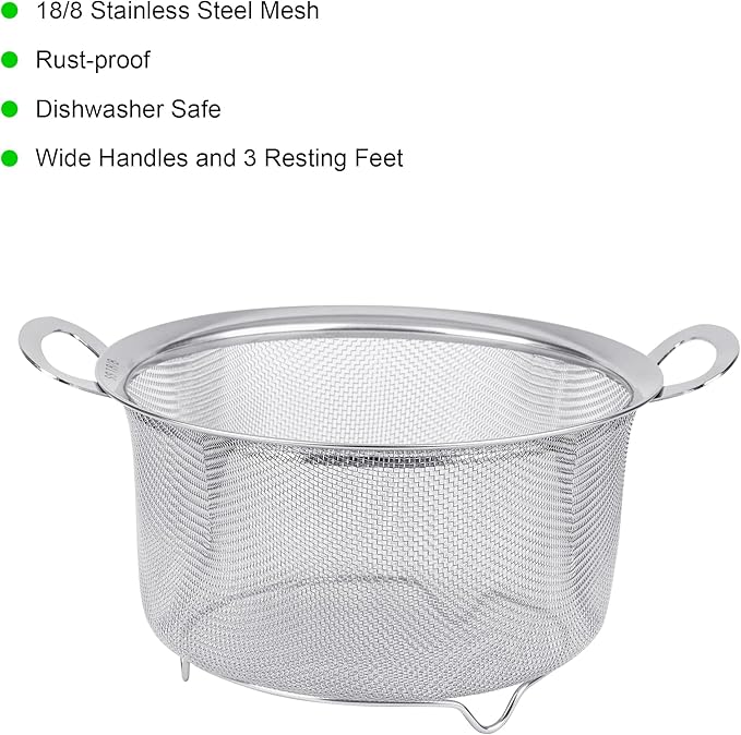 Tiawudi 2 Pack Strainers for Kitchen, 18/8 Stainless Steel Colander with Handles, Fine Mesh Strainer for Pasta, Rice and Fruit, Sieve with Resting Feet to Strain, Rinse, Steam or Cook Vegetables