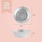 PLASTICPRO 6.5'' Inch Round Tin Foil Pans Disposable Aluminum, Freezer & Oven Safe - For Baking, Cooking, Storage, Roasting, & Reheating, Deep Pack of 20