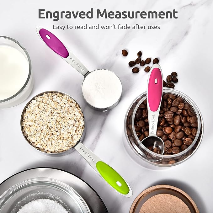 Measuring Cups : U-Taste 18/8 Stainless Steel Measuring Cups and Spoons Set of 10 Piece, Upgraded Thickness Handle (Multicolors)