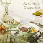 CAROTE 25-Piece Ceramic Cookware Set, Nonstick Pots and Pans Set with Detachable Handle, Non-Toxic Kitchen Cooking Set, Dishwasher & Oven Safe, Induction Compatible, PFAS Free, Green