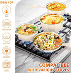 Hisencn Enameled Cast Iron Cookware Set - 7-Piece Ceramic Coated Cast Iron Cookware Set, Dutch Ovens, Sauce Pan, Skillet, 3 Lids, Heavy Duty Cookware, Gas/Induction Compatible, PFA Free, Cream White