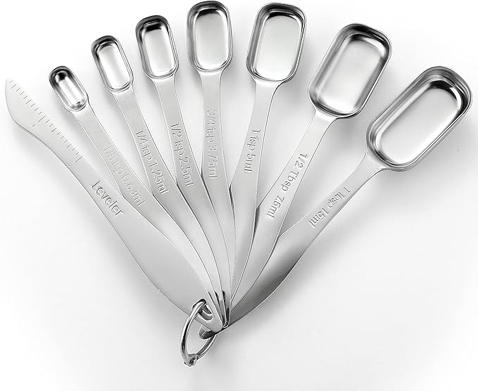 Spring Chef Stainless Steel Measuring Spoons Set of 8 with Leveler, Metal Teaspoon & Tablespoon Measuring Spoons for Dry & Liquid Ingredients, Fits in Spice Jars - Kitchen Gadgets For Baking & Cooking