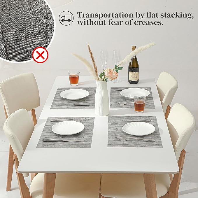 Leetaltree Silver Placemats Set of 8 - Heat Resistant Non-Slip Place mats for Dining Table, Washable Durable PVC Vinyl Woven Table Mats（Silver, 8）