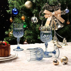 XUWAIDSGN 7oz Plastic Vintage Wine Glasses Drinking Glasses Unbreakable Wedding Glassware Crystal Water Goblets Reusable Drinkware Vintage Champagne Flutes (48, Blue)