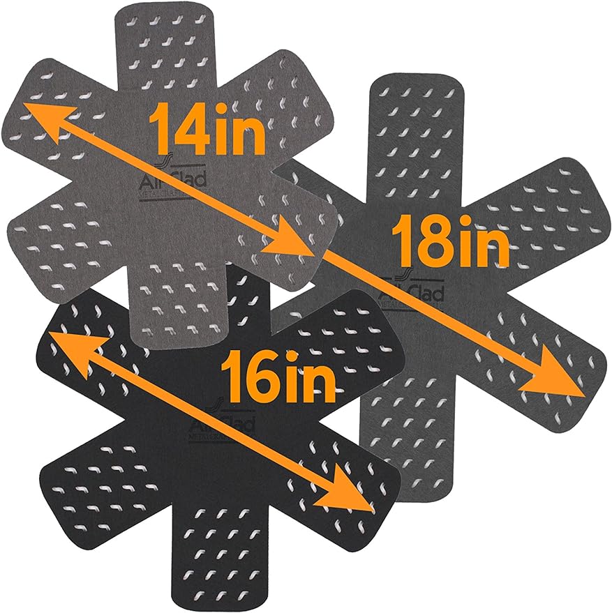 All-Clad Premium Cookware Protectors: Pot and Pan Protectors for Kitchen Organization - Perfect for Cast Iron, Steel, or Glass, (3-Piece), Black/Grey