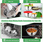 P&P CHEF Multicolor Mixing Bowls with Lids, Set of 3, Stainless Steel Salad Nesting Bowl for Mixing, Storing, Prepping, Airtight & Stackable, Size 4.6/3 /1.5 QT