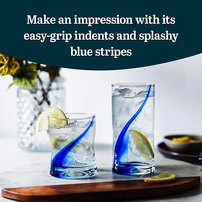 Libbey Blue Ribbon Tumbler and Rocks Drinking Glass Set of 8, Artisanal, Four-Dimpled Glass Cups Set, Clear Glassware Drinking Glasses for Daily Use