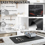 HotLive Dish Drying Mat for Kitchen Counter, Heat Resistant Drainer Mats with Non-slip Rubber Backed, Hide Stain Kitchen Super Absorbent Draining Mat, Easy to Clean Dish Rack Pad, Black 18"x24"