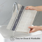 Leetaltree Khaki-Blue Placemats, Heat Resistant Non-Slip Place mats for Dining Table, Washable Durable PVC Vinyl Woven Table Mats (Set of 8)