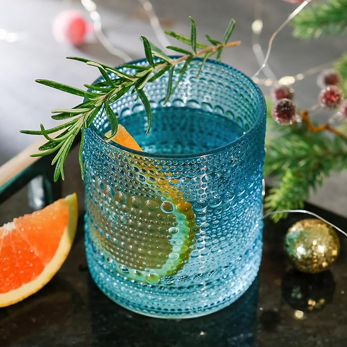 Kate Aspen Hobnail Beaded Drinking Glasses Vintage Glassware Set | Cocktail Glass Set, Juice Glass, Water Cups | Makes A Great Hostess Gift, Gift for Newlyweds (Aqua Blue)