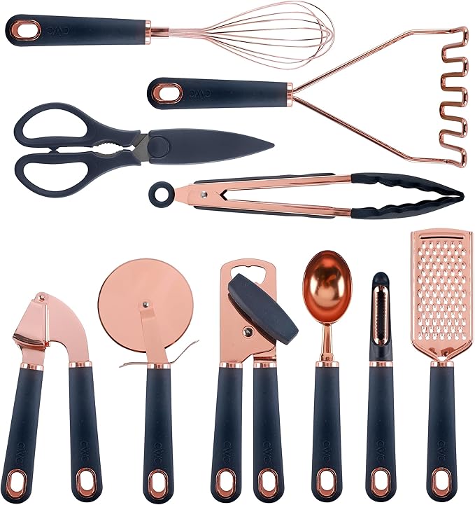 COOK WITH COLOR Kitchen Gadget Set Copper Plated Stainless Steel Utensils with Soft Touch Handles, Copper Navy, 10 Pieces
