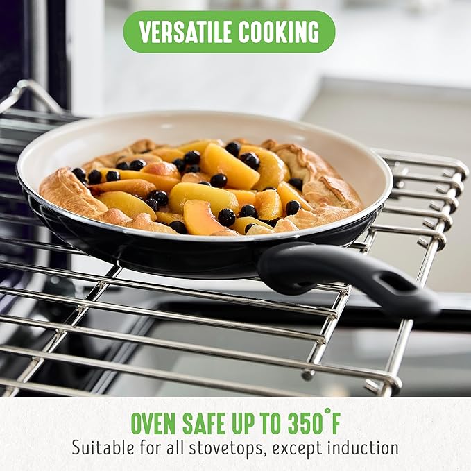 GreenLife Non Stick Fry Pan Set (7" & 10"), Non-Toxic PFAS-Free Ceramic Skillets, Dishwasher & Oven Safe, Egg Omelet Frying Pans, Stay- Cool Handles, Kitchen Home Cooking Essentials, Black and Cream