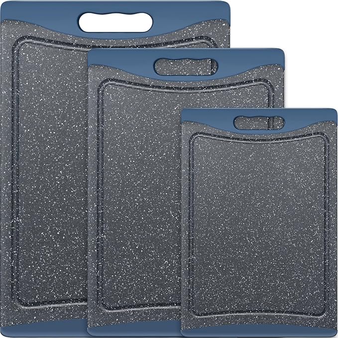Extra Large Cutting Boards, Plastic Cutting Boards for Kitchen (Set of 3) Cutting Board Set Dishwasher Chopping Board with Juice Grooves Easy-Grip Handles, Prussian Blue, Empune