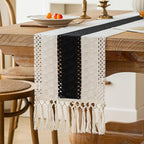 FEXIA Boho Table Runner for Christmas Home Decor with Tassels 72 Inches Long Farmhouse Rustic Black Halloween Table Runner Macrame Burlap Table Decoration for Living Room Bridal Shower(12x72 Inches)