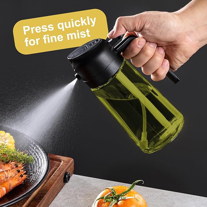 CXINYI - 16oz/470ml Olive Oil Dispenser for Kitchen with Stickers - 2 in 1 Olive Oil Sprayer for Cooking, Air Fryer, and Salad, Black&White (Light-Proof Kitchen Gadget)