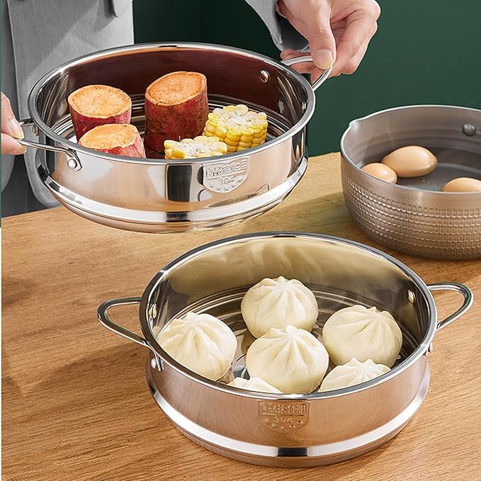 BinaryABC Stainless Steel Dumpling Steamer Basket for Pot,20cm Steamer Insert for Food Veggie Rice Noodle Roll (7.87INCH)