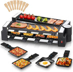 FOHERE Raclette Grill, 2-in-1 Rotatable Electric Indoor Raclette Table Grill, 1400W Raclette Machine for 8 with Reversible Non-Stick Plates, Includes 8 Cheese Pans for Family and Parties Fun