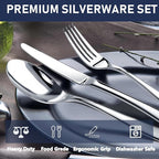 STILLOYE Heavy Duty Silverware Set for 6, 30 Piece Premium Stainless Steel Flatware Utensils Cutlery Set Including Steak Knife Fork and Spoon, Dishwasher Safe, Gift Package for Wedding Housewarming