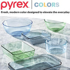 Pyrex Colors Tinted 3-PC, Unlidded Small/Medium/Large Glass Mixing Bowls, Nesting Space Saving Set of Bowls For Prepping and Baking, 1.3QT, 2.3QT & 4.5QT
