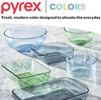 Pyrex Colors Tinted (3-Pack, Full Set) Sculpted Tinted Glass Mixing Bowls With Plastic Lids, Nesting Space Saving Set of Bowls For Prepping and Baking, 1.3QT, 2.3QT & 4.5QT