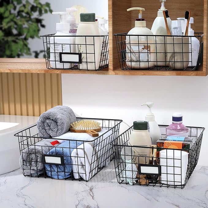 6 Pack Wire Baskets for Pantry Organization and Storage, Kitchen Organizer, 2 XXLarge & 2 XLarge & 2 Large