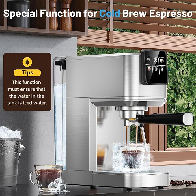 KEENSTAR 20Bar Espresso Machine with Hot & Rapid Cold Brew, Stainless Steel Coffee Makers, Espresso Maker with Milk Frother Steam Wand, Touch Screen with Water Tank for Latte, Cappuccino, Gift