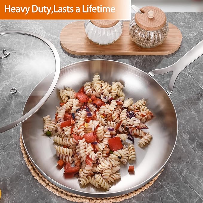 DELARLO Tri-ply Stainless Steel Frying Pan Set with Lid 8" 10" 12" large Skillets Induction Chef's Pan,Pots and Pans Set Kitchen Cookware Frying Pan Set Dishwasher and Oven Safe