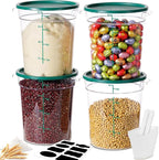 4QT NSF Round Food Storage Containers with Lids: 4 PCS [Total Food Grade][Hot&Cold Resistant] Dough Proofing Container for Pizza, Bread with Measuring Spoons Included(BPA FREE) (GREEN)