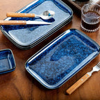 vancasso Stern Serving Platters Set of 4, 11 Inches Rectangular Ceramic Serving Plates, Blue Serving Trays for Entertaining