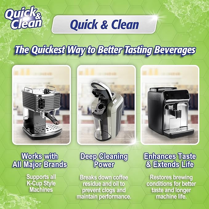 Quick & Clean [6-Pack] Keurig Cleaning Pods - K Cup Cleaner Pod For Keurig - 2.0 Coffee Machine Compatible, Removes Stains, Non-Toxic and Eco-Friendly