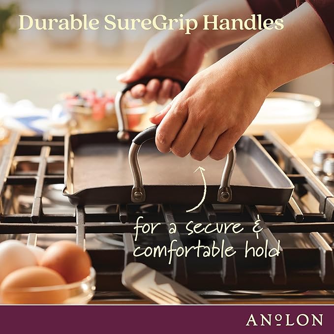 Anolon Advanced Home Hard Anodized Nonstick Double Burner Griddle, 10 Inch x 18 Inch, Onyx
