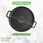 NutriChef 13-Inch Flat Cast Iron Pizza Pan - Versatile Pre-Seasoned Round Cooking Griddle w/ Built-In Handles for Oven, Grill, Stove, and Campfires