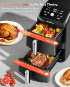 12QT Large Double Air Fryer, 10-in-1 Dual Airfryer with 2 Baskets & SyncHeat Tech for Even Cooking, Stacked Compact Design, Smart Finish & Match Cook, PFAS-Free Nonstick, Dishwasher Safe, Black