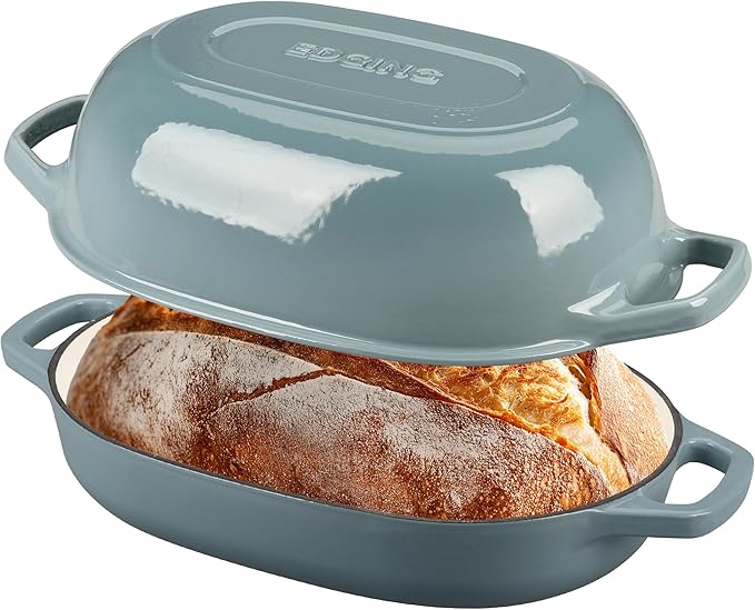 Enameled Cast Iron Oval Dutch Oven Pot with Lid, Dutch Oven for Sourdough Bread Baking, Oval Bread Pan, 7qt, Seasalt
