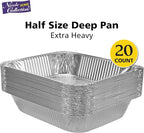 Aluminum Pans Half Size, 9X13, Extra Heavy Duty Disposable Foil Pans For Baking (20 Pack) Roasting & Chafing, Deep Tin Foil Bakeware, Steam Table Tray, Cookware, Food Prepping, Cake & Oven Pan