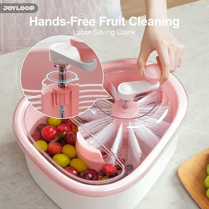 JOYMOOP Fruit Cleaner Spinner JOYLOOP, Large Fruit Washer Spinner with Brush, Fruit Cleaning with Fruit Washing Bowl, Fruit and Salad Cleaner with Fruit Spinner Bowl,Fruit and Vegetable Scrubber