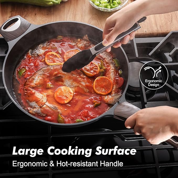 SENSARTE Nonstick Frying Pan Skillet 12.5Inch Large Non Stick Omelette Pans with Ergonomic Handle, Healthy Kitchen Cooking Chef's Pan, Free of Intentionally Added PFOA, Induction Compatible, Black