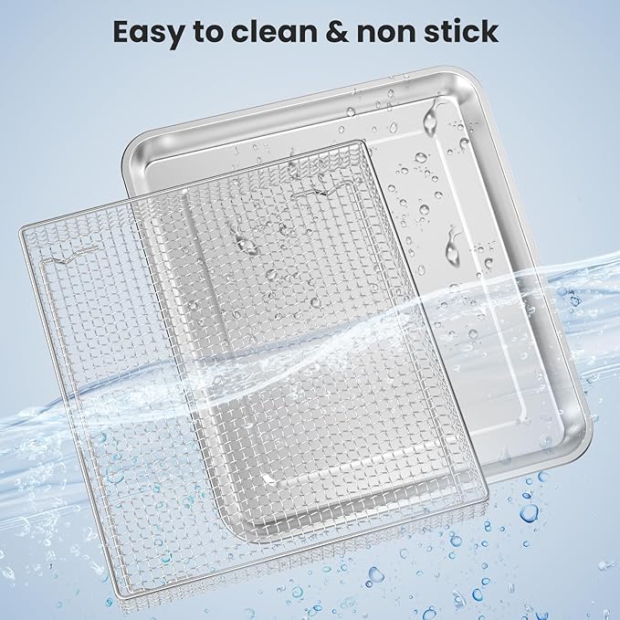 Air Fryer Basket Tray Replacement with Cuisinart TOA-60 TOA-65 TOA-70 air fryer toaster oven, 12.4 * 11''Steel Basket and Wire Rack Mesh Basket Accessories Parts, Dishwasher Safe