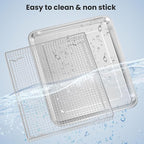 Air Fryer Basket Tray Replacement with Cuisinart TOA-60 TOA-65 TOA-70 air fryer toaster oven, 12.4 * 11''Steel Basket and Wire Rack Mesh Basket Accessories Parts, Dishwasher Safe
