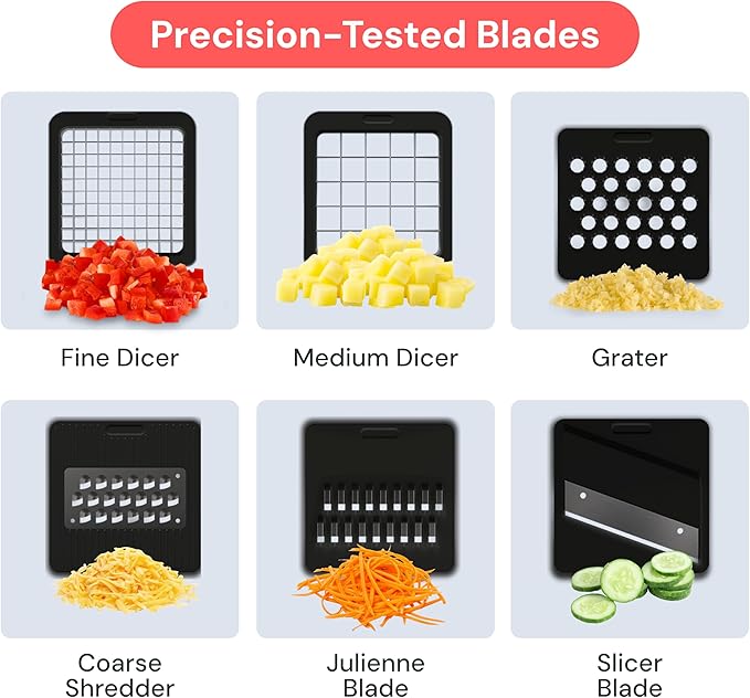 Fullstar Mandoline Slicer for Kitchen - Vegetable Chopper, Onion Potato Food Veggie Fruit Slicer and Cutter with Container, Kitchen Gadgets & Gifts, Home Essentials (6-in-1, White/Black)