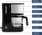 Elite Gourmet EHC9420 Automatic 5-Cup Brew & Drip Coffee Maker with Pause N Serve Reusable Filter, On/Off Switch, Water Level Indicator